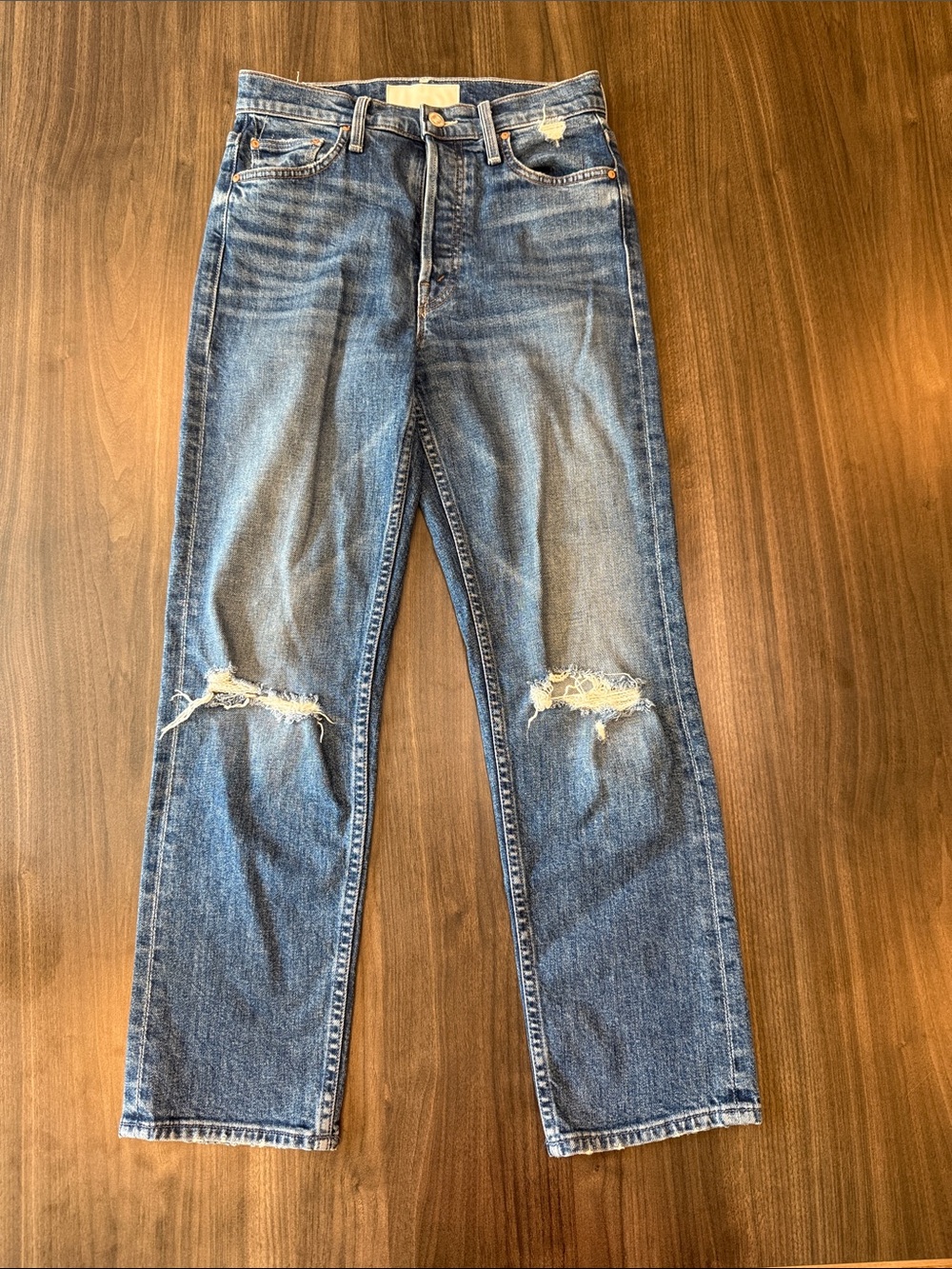 MOTHER High Rise Distressed Straight Leg Jeans Size 26